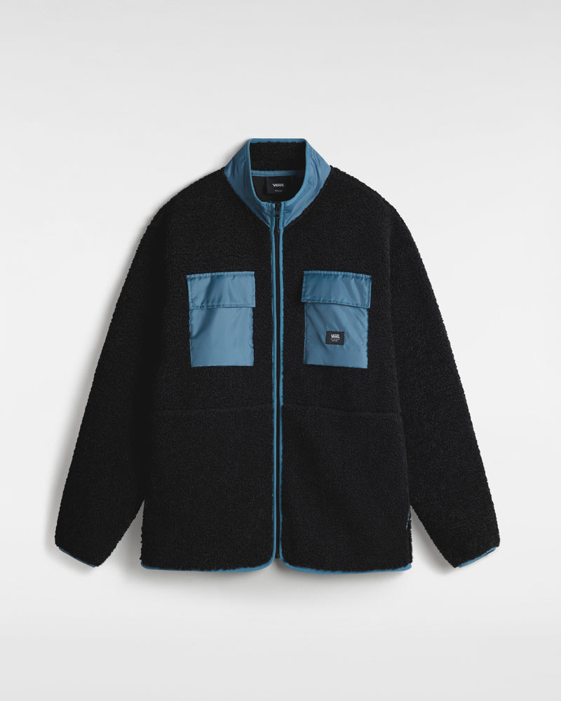 Load image into Gallery viewer, Vans Men&#39;s Debrusk Loose Sherpa Full Zip Sweatshirt Black/Bluestone VN000HPVCCB
