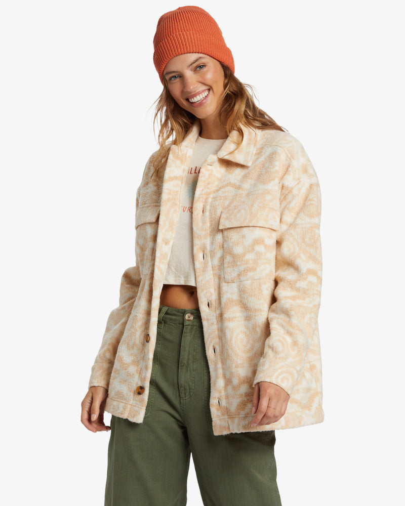 Load image into Gallery viewer, Billabong Women&#39;s Happy Camper Button Down Shacket Wet Sand ABJFT00417-TKD0
