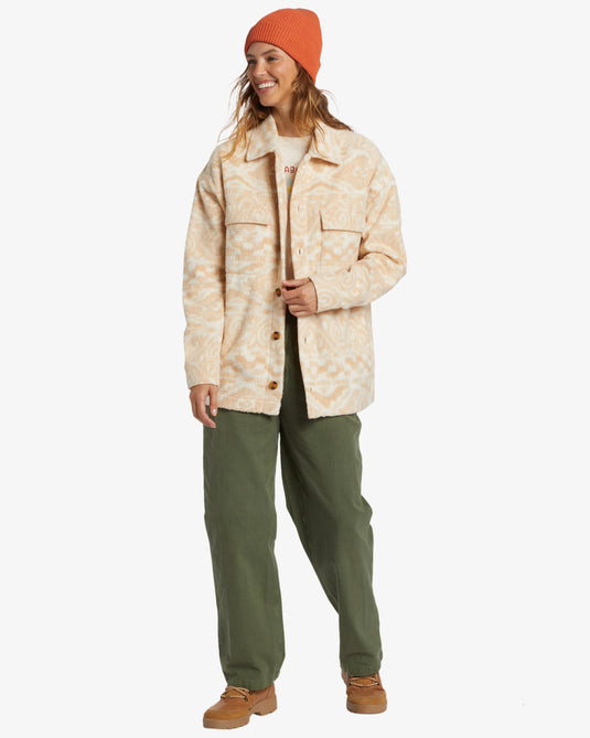 Billabong Women's Happy Camper Button Down Shacket Wet Sand ABJFT00417-TKD0