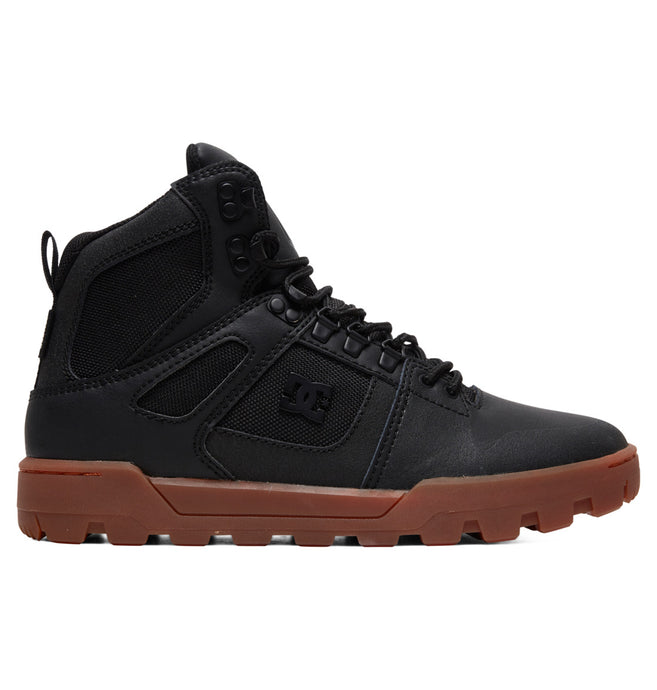 DC Men's Pure Hi - Water Resistant High Top Leather Boots Black/Gum ADYB100018_BGM