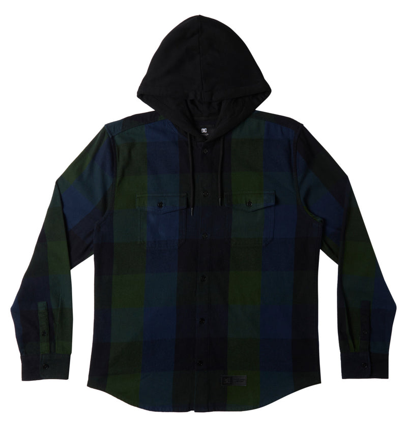 Load image into Gallery viewer, DC Men&#39;s Ruckus Hooded Long Sleeve Shirt Black Dress Blue Mountain View ADYWT03104_XKGB
