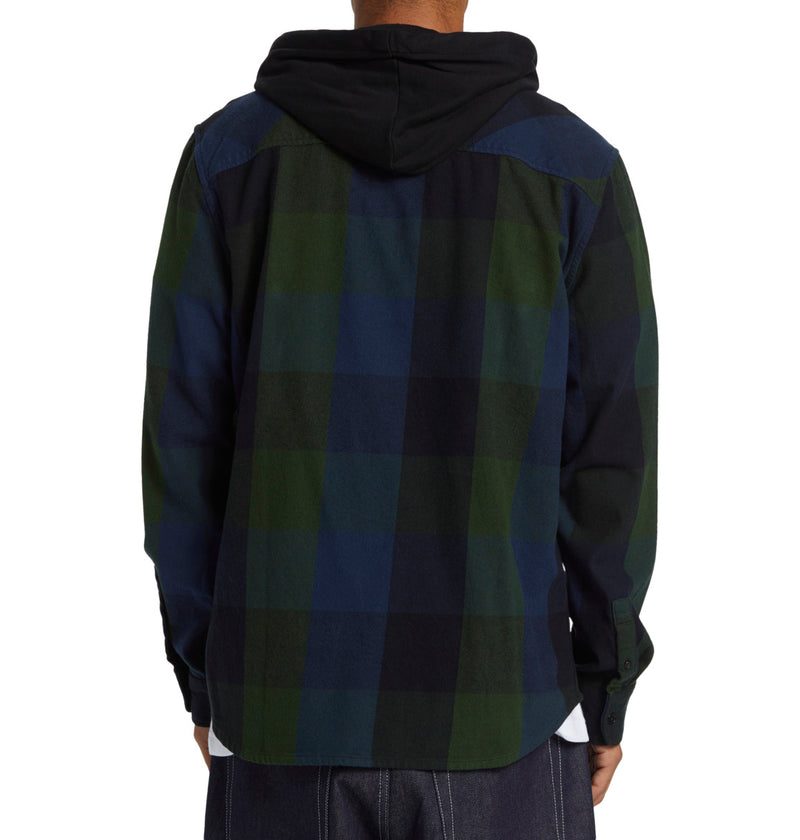 Load image into Gallery viewer, DC Men&#39;s Ruckus Hooded Long Sleeve Shirt Black Dress Blue Mountain View ADYWT03104_XKGB
