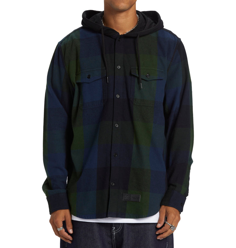 Load image into Gallery viewer, DC Men&#39;s Ruckus Hooded Long Sleeve Shirt Black Dress Blue Mountain View ADYWT03104_XKGB
