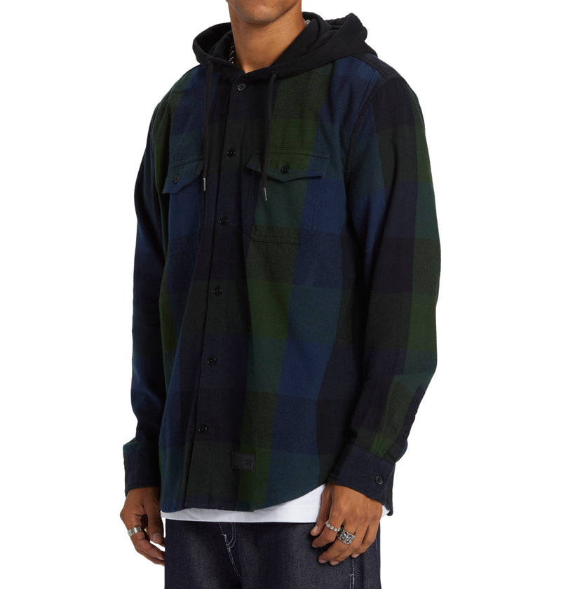 Load image into Gallery viewer, DC Men&#39;s Ruckus Hooded Long Sleeve Shirt Black Dress Blue Mountain View ADYWT03104_XKGB
