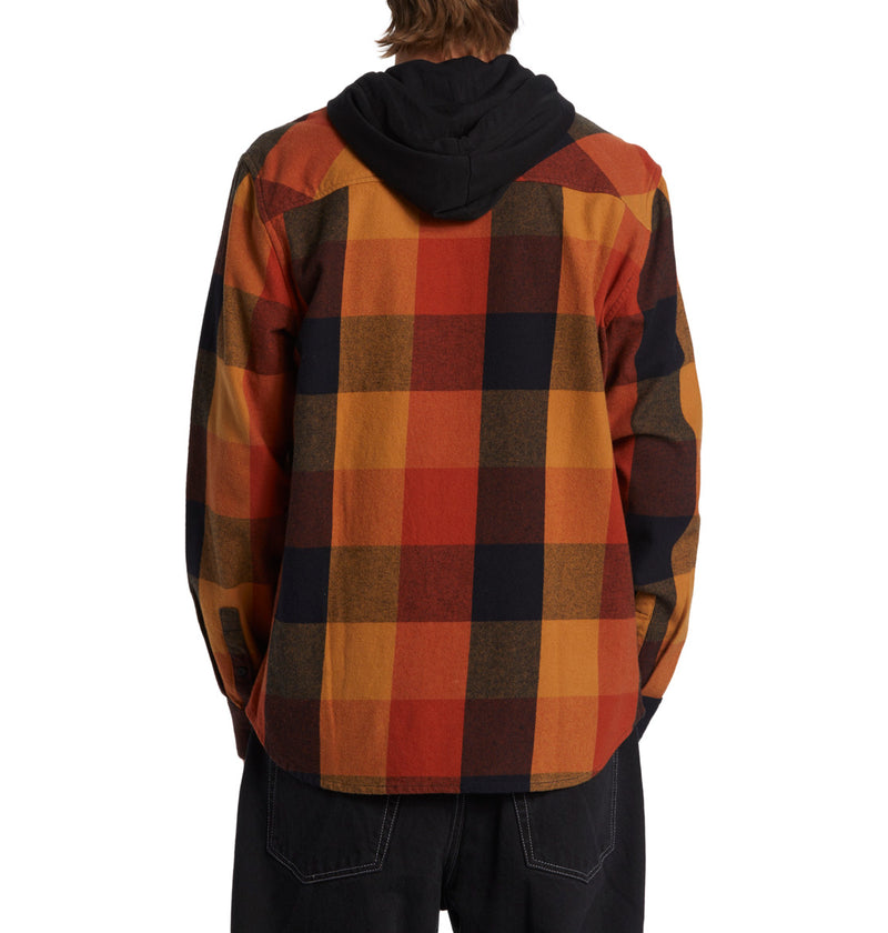 Load image into Gallery viewer, DC Men&#39;s Ruckus Hooded Long Sleeve Shirt Black Ar. Spice Chipmunk Plaid ADYWT03104_XKNC
