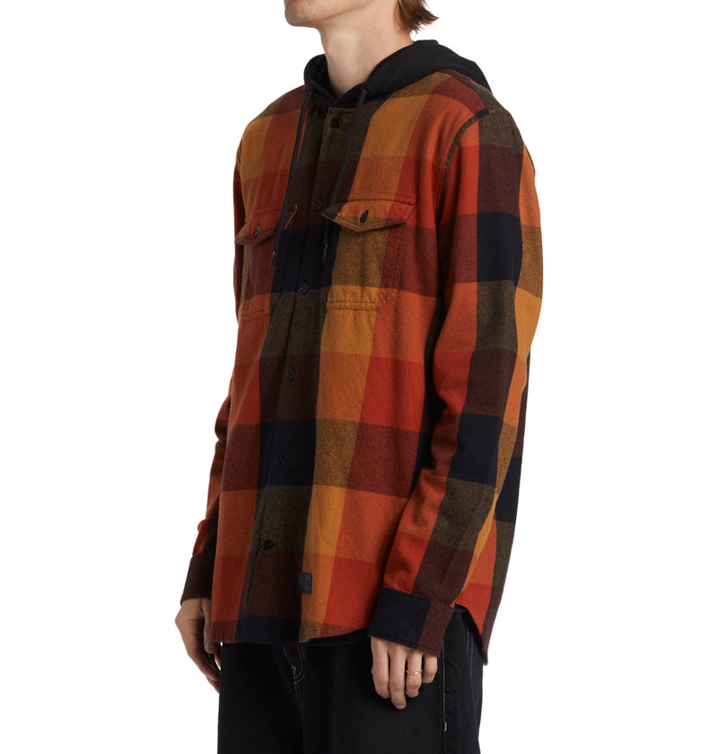 Load image into Gallery viewer, DC Men&#39;s Ruckus Hooded Long Sleeve Shirt Black Ar. Spice Chipmunk Plaid ADYWT03104_XKNC
