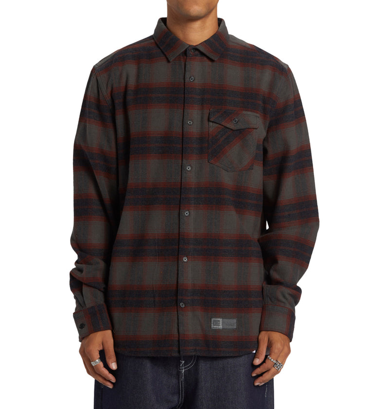 Load image into Gallery viewer, DC Men&#39;s Marshall Flannel Long Sleeve Shirt Pirate Black Plaid ADYWT03105_XKCK
