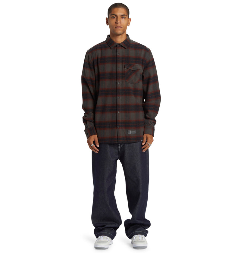 Load image into Gallery viewer, DC Men&#39;s Marshall Flannel Long Sleeve Shirt Pirate Black Plaid ADYWT03105_XKCK
