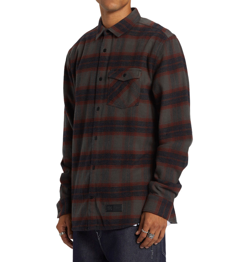 Load image into Gallery viewer, DC Men&#39;s Marshall Flannel Long Sleeve Shirt Pirate Black Plaid ADYWT03105_XKCK
