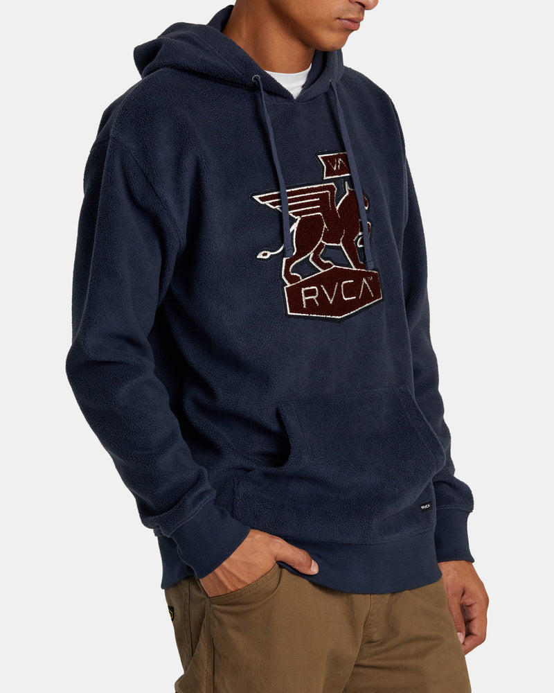 Load image into Gallery viewer, RVCA Men&#39;s Griffin Fleece Hodded Sweatshirt Moody Blue AVYFT00380_MDY
