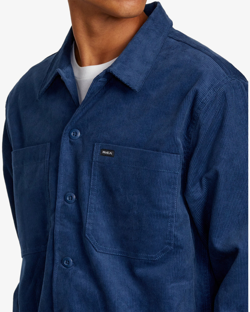 Load image into Gallery viewer, RVCA Men&#39;s Americana Corduroy Overshirt Dark Denim AVYJK00196-DDN
