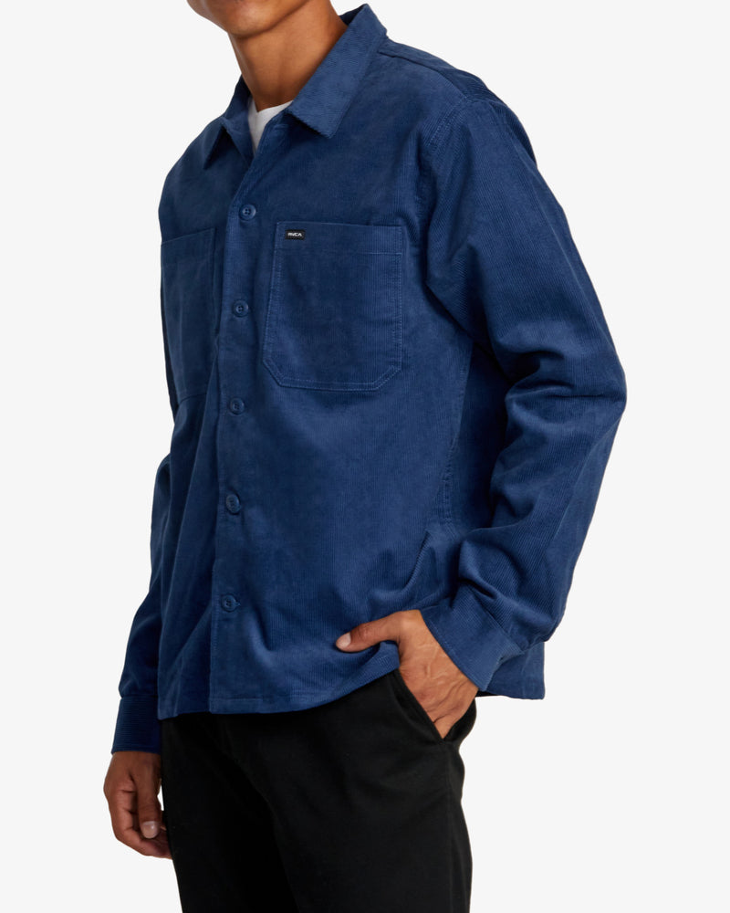 Load image into Gallery viewer, RVCA Men&#39;s Americana Corduroy Overshirt Dark Denim AVYJK00196-DDN
