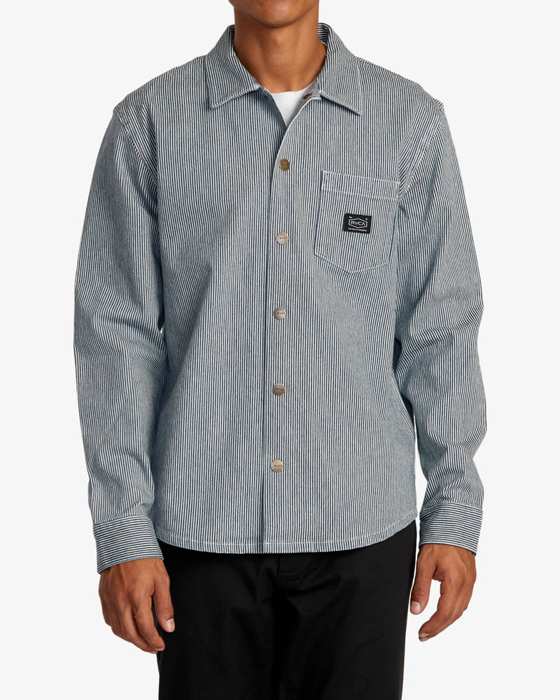 Load image into Gallery viewer, RVCA Men&#39;s Chainmail Hickory Shacket Blue Hickory AVYJK00268-BLQ4
