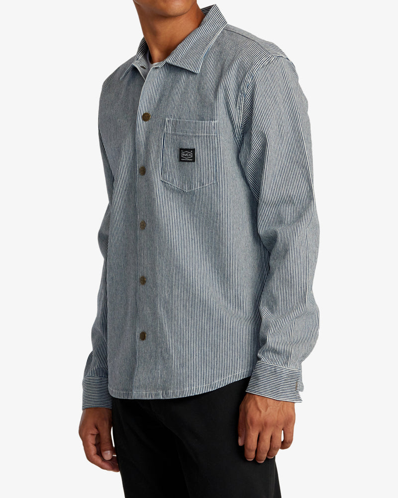 Load image into Gallery viewer, RVCA Men&#39;s Chainmail Hickory Shacket Blue Hickory AVYJK00268-BLQ4
