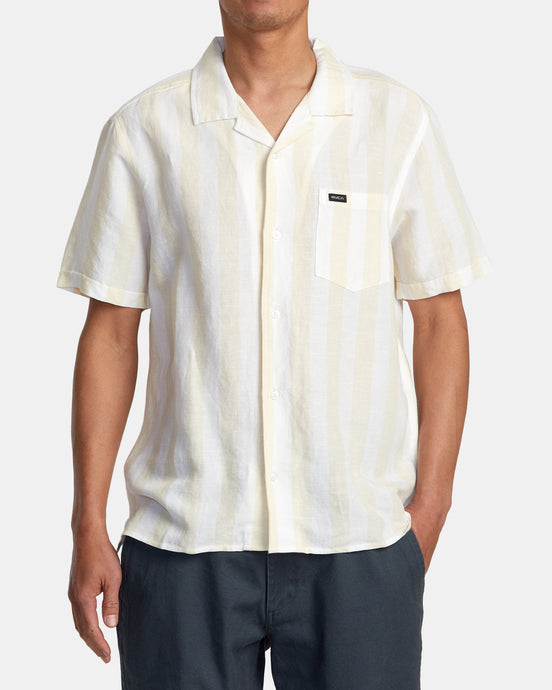 RVCA Men's Love Stripe Short Sleeve Pocket Shirt Canary AVYWT00501-CNY