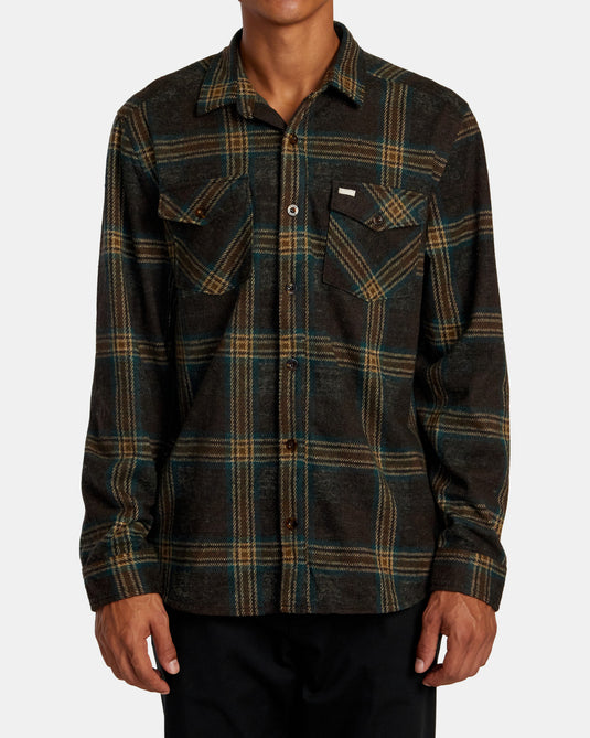 RVCA Men's Vacancy Long Sleeve Shirt Chocolate AVYWT00512-CHO