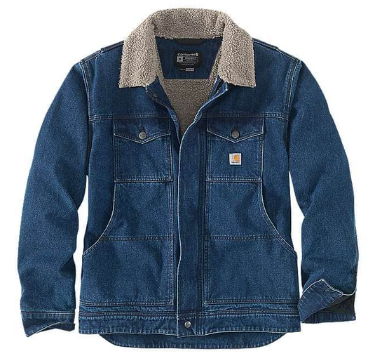 Carhartt Men's Denim Sherpa-lined Relaxed Fit Jacket Blue 105478-H87