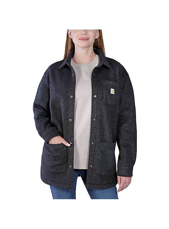 Load image into Gallery viewer, Carhartt Women&#39;s Loose Fit Fleece Overshirt Black Heather 105988-013
