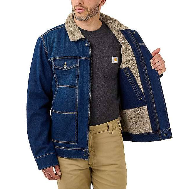 Load image into Gallery viewer, Carhartt Men&#39;s Denim Sherpa-lined Relaxed Fit Jacket Blue 105478-H87
