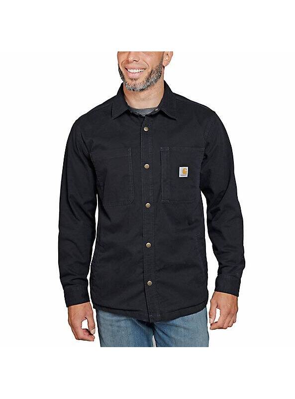 Load image into Gallery viewer, Carhartt Men&#39;s Rugged Flex Relaxed Fit Canvas Fleece-Lined Shirt Jacket Black 105532-N04
