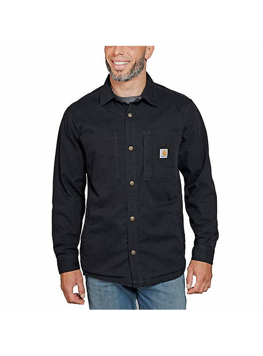 Carhartt Men's Rugged Flex Relaxed Fit Canvas Fleece-Lined Shirt Jacket Black 105532-N04