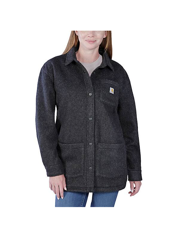 Load image into Gallery viewer, Carhartt Women&#39;s Loose Fit Fleece Overshirt Black Heather 105988-013
