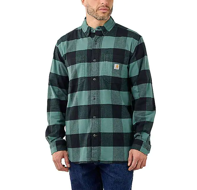 Carhartt Men's Rugged Flex Relaxed Fit Flannel Long Sleeve Shirt Slate Green 105432-L04