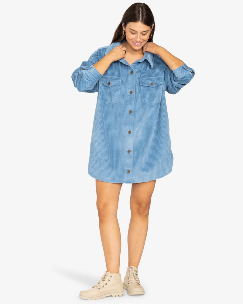 Load image into Gallery viewer, Billabong Women&#39;s Winter Ocean Shirt Dress Blue Shadow EBJWD0014-BKQ0
