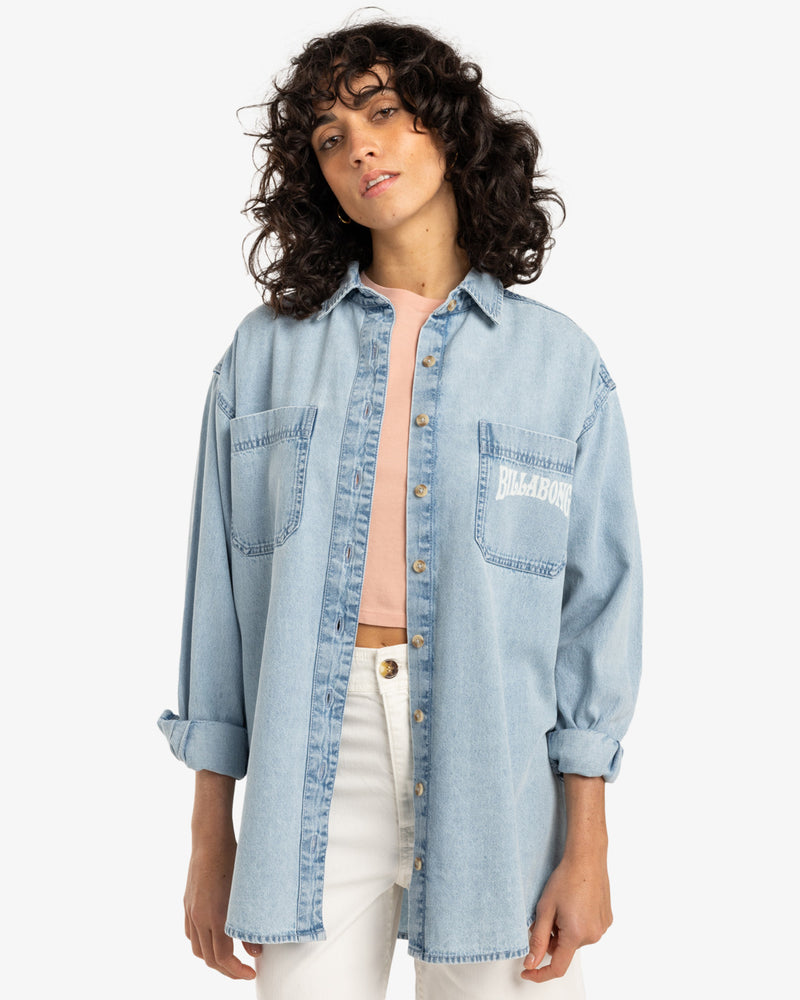 Load image into Gallery viewer, Billabong Women&#39;s Down The Coast Long Sleeves Shirt Washed Blue EBJWT00115-WBL
