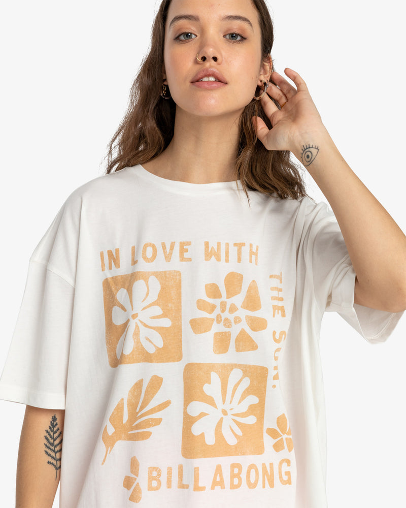 Load image into Gallery viewer, Billabong Women&#39;s In Love With The Sun Oversized Fit T-Shirt Salt Crystal EBJZT00234-SCS
