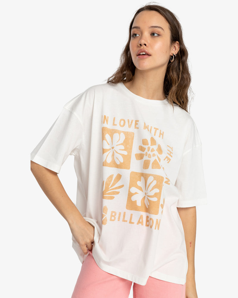 Load image into Gallery viewer, Billabong Women&#39;s In Love With The Sun Oversized Fit T-Shirt Salt Crystal EBJZT00234-SCS
