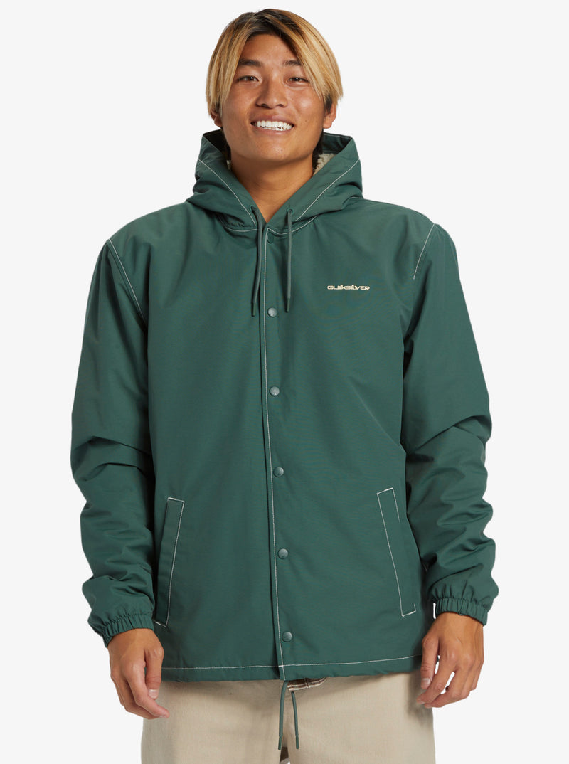 Load image into Gallery viewer, Quiksilver Men&#39;s Rain Cloud Warm Hooded Coach Jacket Forest EQYJK04110_GRT0
