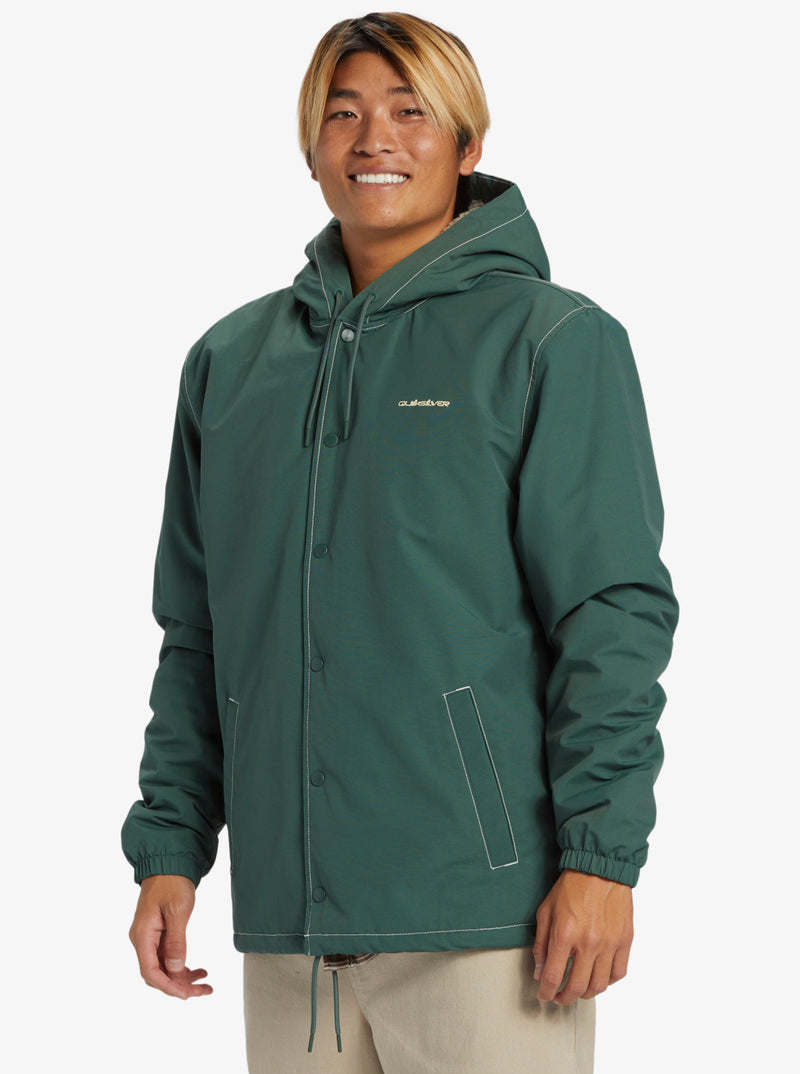 Load image into Gallery viewer, Quiksilver Men&#39;s Rain Cloud Warm Hooded Coach Jacket Forest EQYJK04110_GRT0
