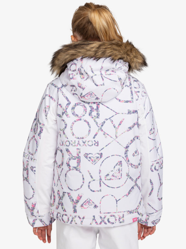 Load image into Gallery viewer, Roxy Kids&#39; Pie Snow Jacket (8-16) Bright White Lluvia Rg ERGTJ03180_WBB2
