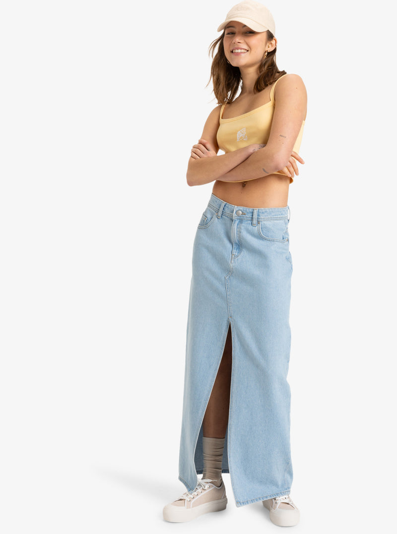 Load image into Gallery viewer, Roxy Women&#39;s Sun Winds Long Denim Skirt Light Blue ERJDK03035-BFG0
