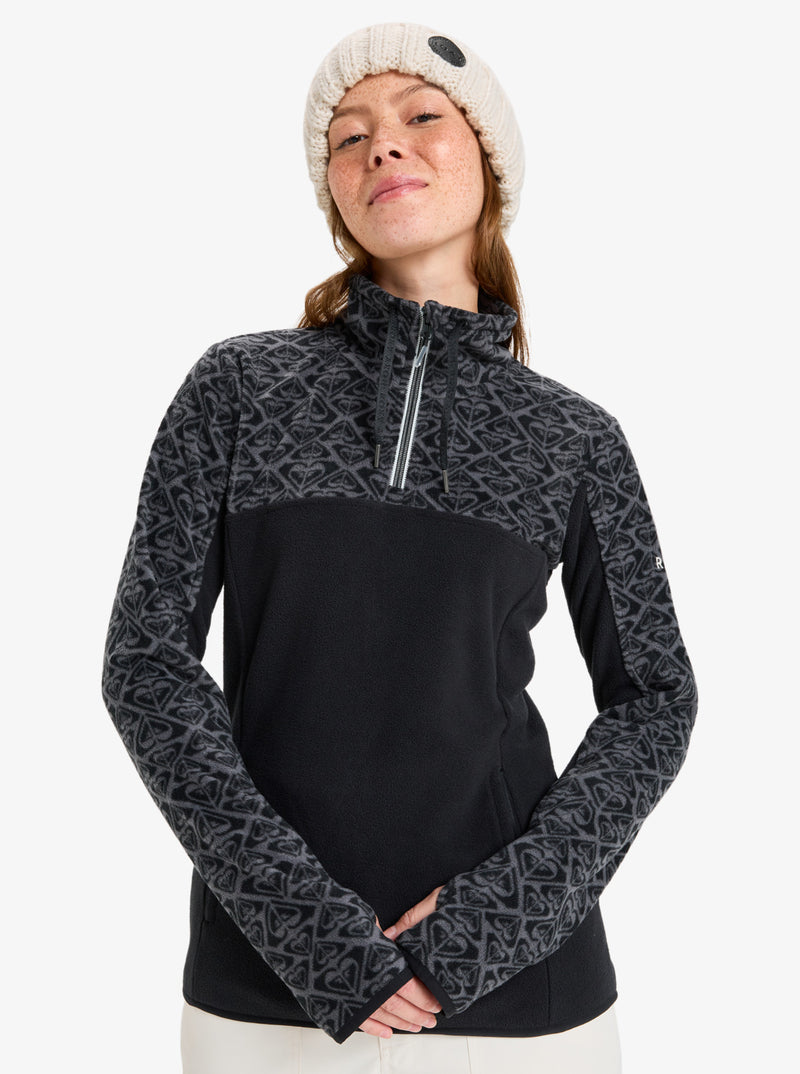 Load image into Gallery viewer, Roxy Women&#39;s Sayna Half Zip Polar Fleece True Black Roxygram Tonal ERJFT04831_KVJ5
