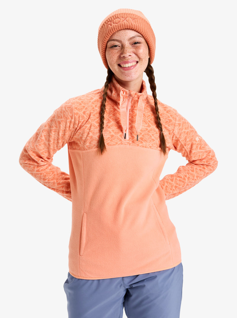 Load image into Gallery viewer, Roxy Women&#39;s Sayna Half Zip Polar Fleece Peach Pink Roxygram Tonal ERJFT04831_MGK4
