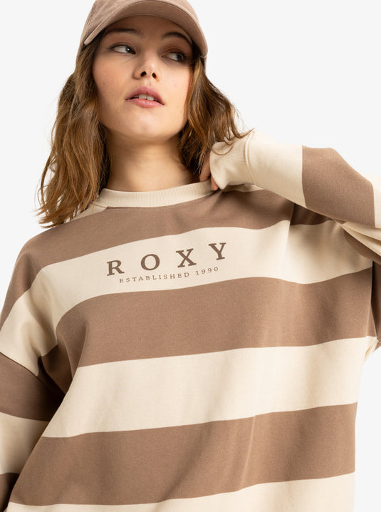 Roxy Women's Strickly Stripes Crew Neck Sweatshirt Parchement Strictly Stipe ERJFT04954-TEC3