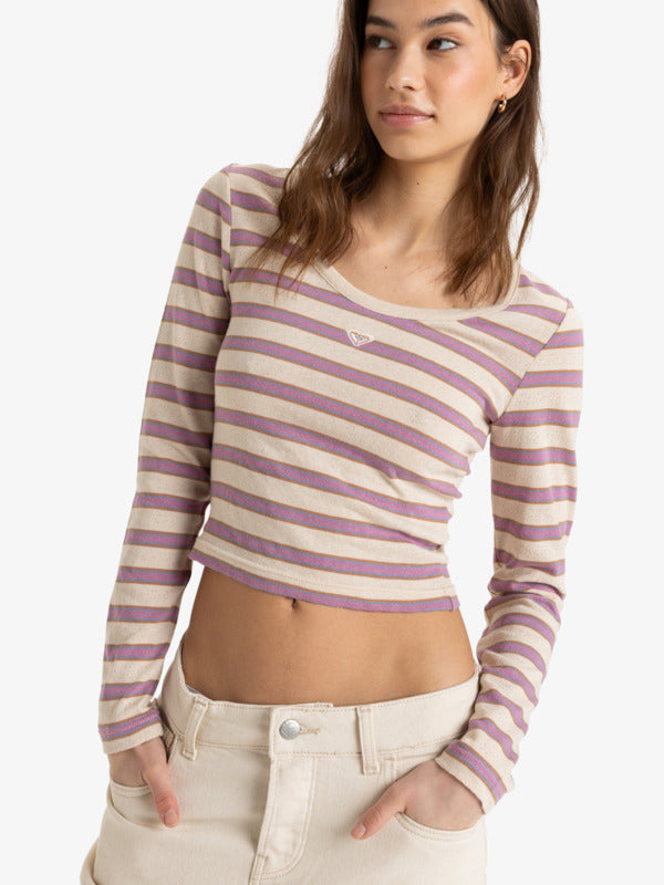 Load image into Gallery viewer, Roxy Women&#39;s Moon Bay Long Sleeve Top Parchment Sunset Stripe ERJKT04208_TEC2
