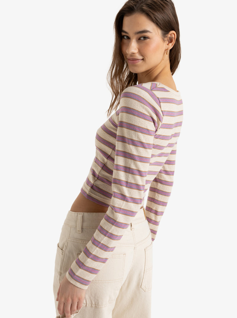 Load image into Gallery viewer, Roxy Women&#39;s Moon Bay Long Sleeve Top Parchment Sunset Stripe ERJKT04208_TEC2
