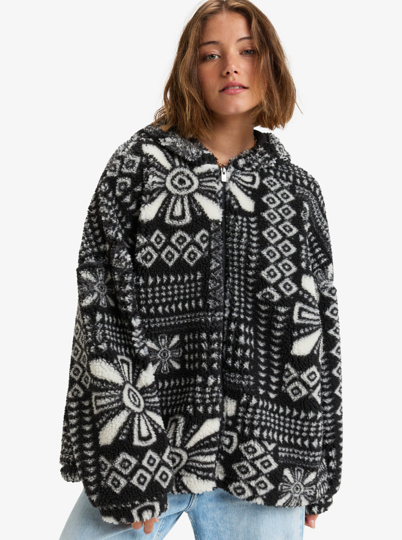 Load image into Gallery viewer, Roxy Women&#39;s Obsessed With You Zipped Hoodie Fleece Phantom Mo Rockin Vibes Polar ERJPF03180_KTA7
