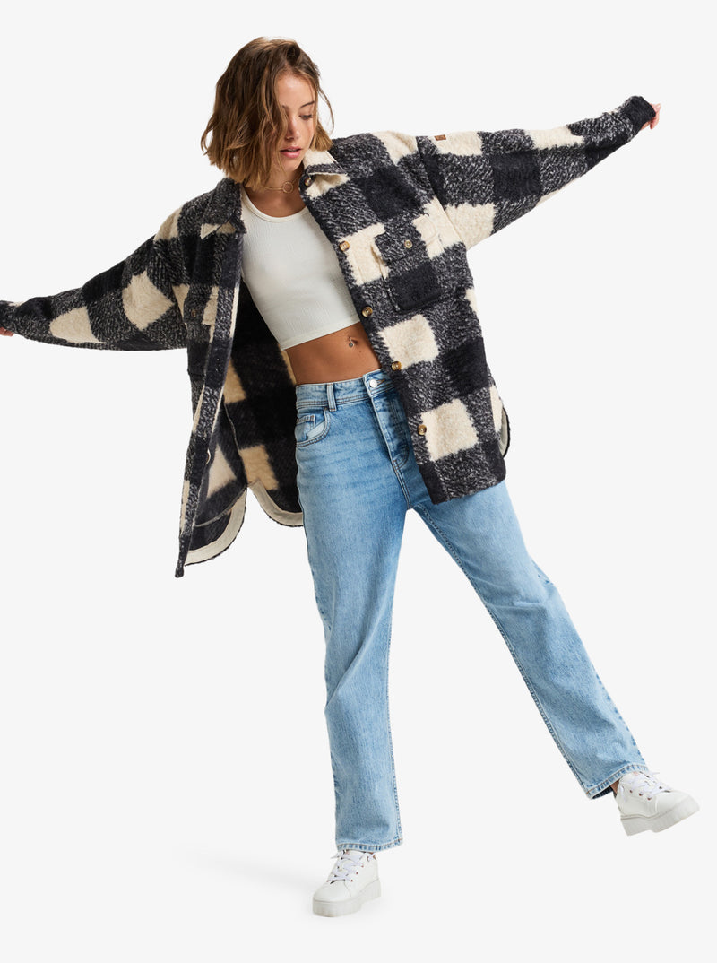 Load image into Gallery viewer, Roxy Women&#39;s Over And Above Polar Fleece Shirt Jacket Be Bold Plaid ERJPF03189_KTA6
