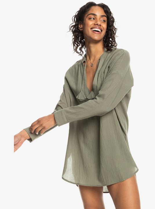 Roxy Women's Shoreline Lights Long Sleeve Shirt Dress Agave Green ERJX603382-GZC0
