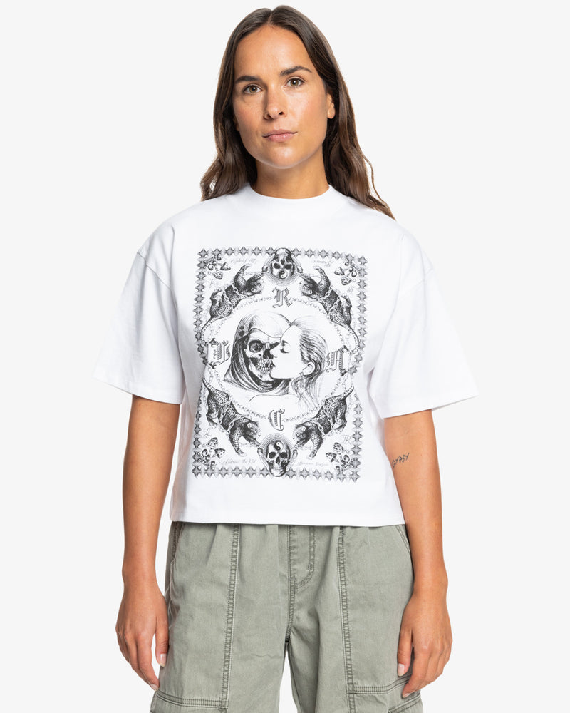 Load image into Gallery viewer, RVCA Women&#39;s Chefs Kiss Kinney T-shirt White EVJZT00151-WHT
