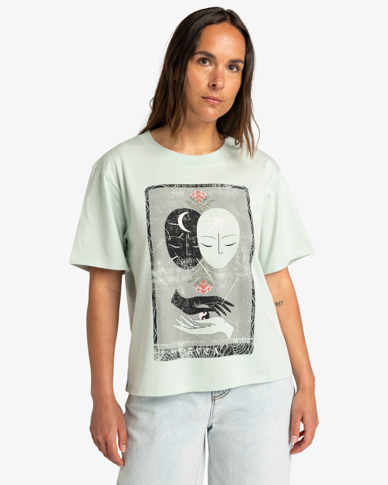 Load image into Gallery viewer, RVCA Women&#39;s Moon And Stars Short Sleeve T-Shirt Green Tea EVJZT00155-BEY0
