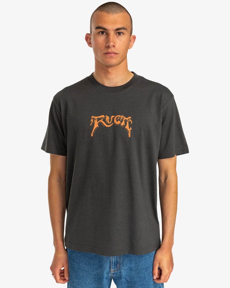 Load image into Gallery viewer, RVCA Men&#39;s Unearthed Relaxed Fit T-Shirt Pirate Black EVYZT00187-PTK
