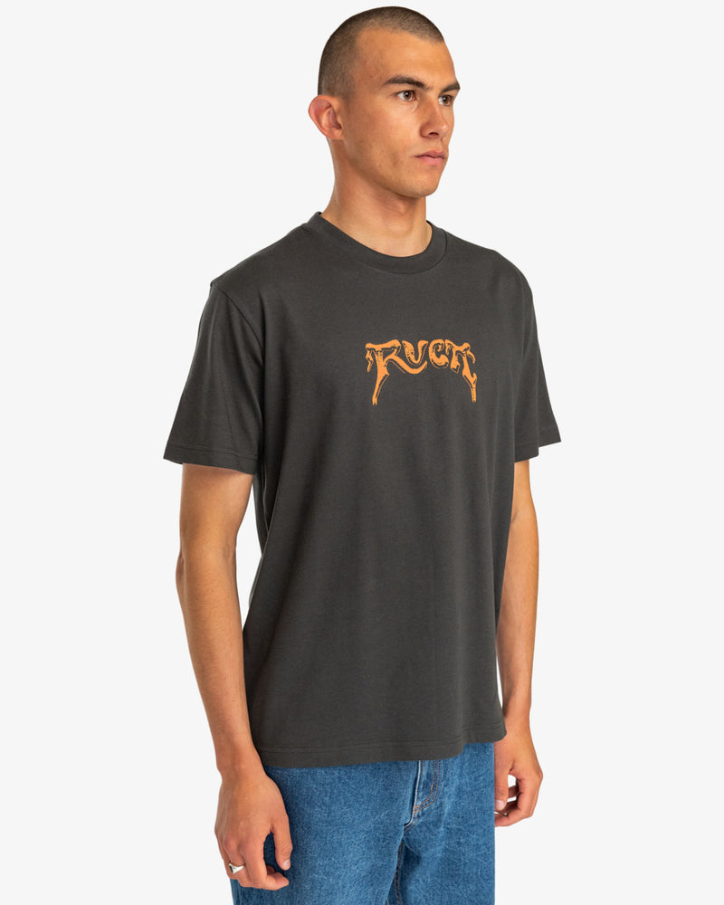 Load image into Gallery viewer, RVCA Men&#39;s Unearthed Relaxed Fit T-Shirt Pirate Black EVYZT00187-PTK
