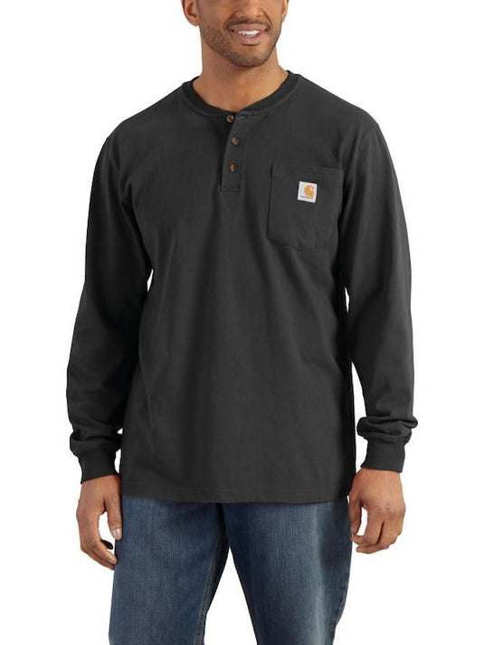 Carhartt Men's Loose Fit Heavyweight Long-Sleeve Pocket Henley T-shirt Black K128-BLK