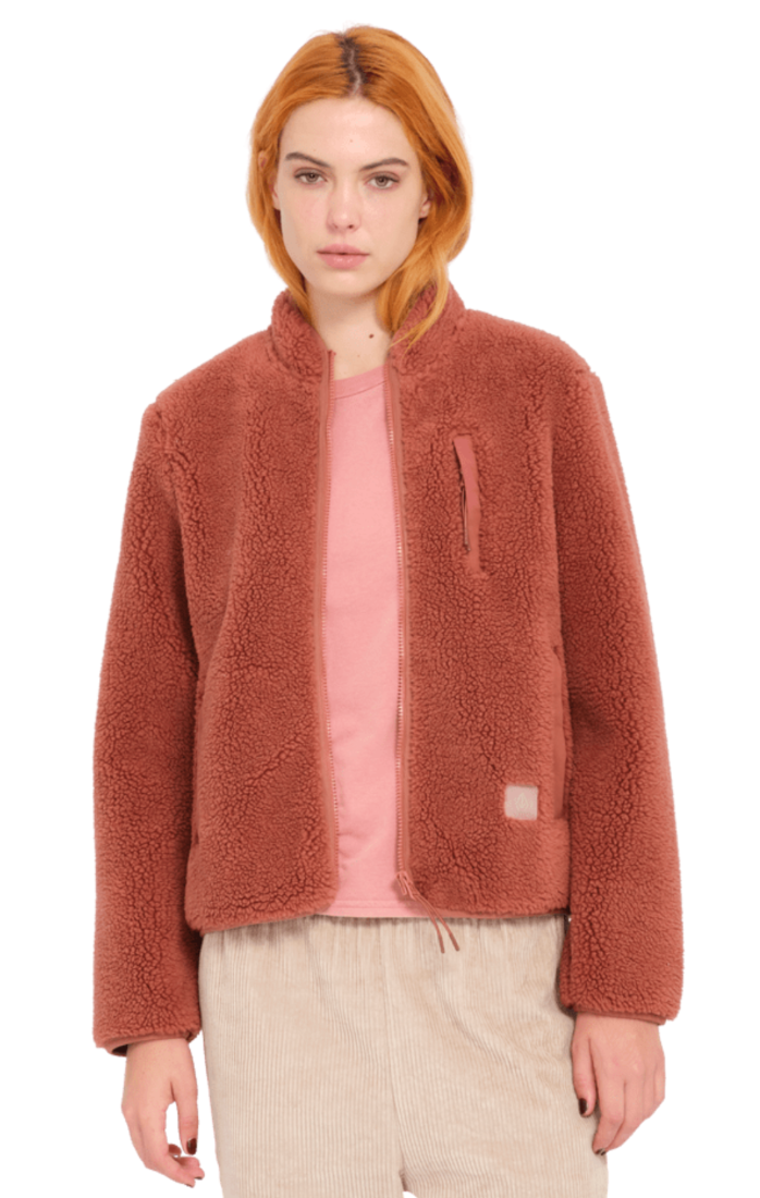 Load image into Gallery viewer, Volcom Women&#39;s Wuzer Fuzzar Sherpa Fleece Chestnut Brown B4832302_CNB
