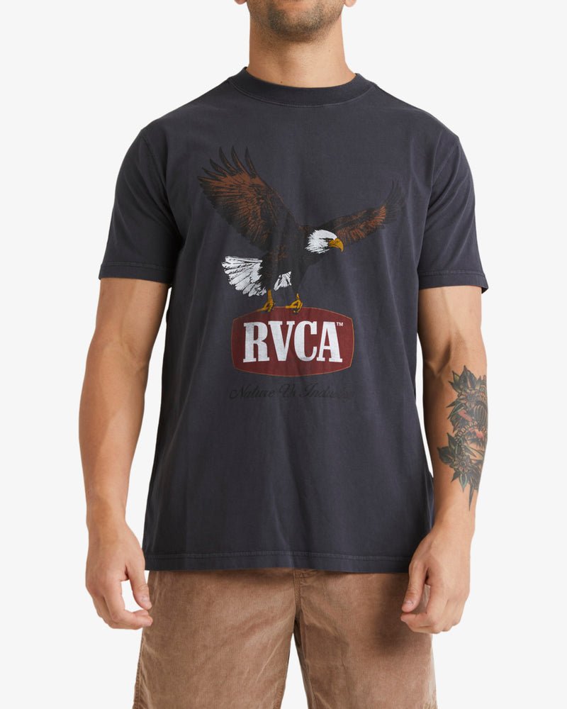 Load image into Gallery viewer, RVCA Men&#39;s Hawk Eye Short Sleeves T-Shirt Washed Black UVYZT00760_WAA
